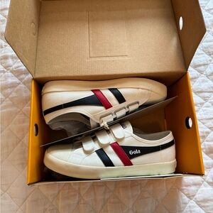 Gola White Sneakers with Red and Black Stripes